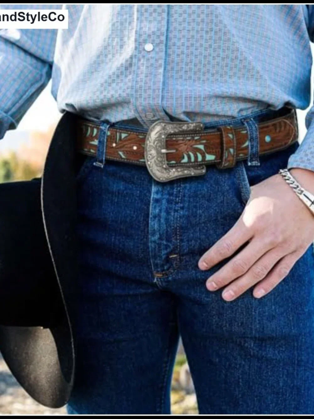 Faux Leather Western Belt with Rhinestone Buckle for Women Unisex